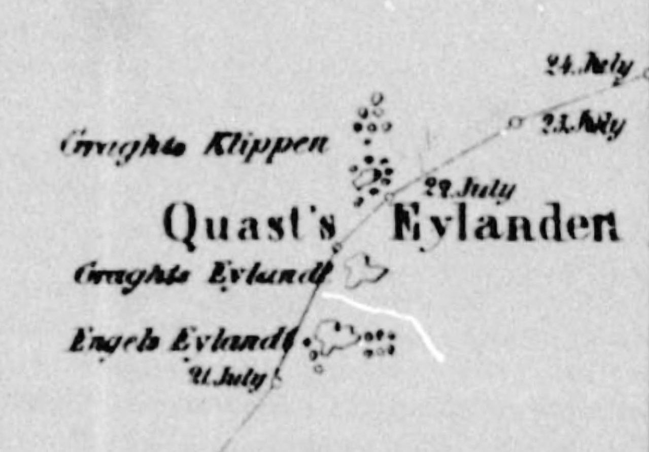 Seekarte 1643 (Detail): "Gedaene Coursen door den Schipper Commandeur Martin Gerritsen Vries met het fluitship Castricum Ao 1643"