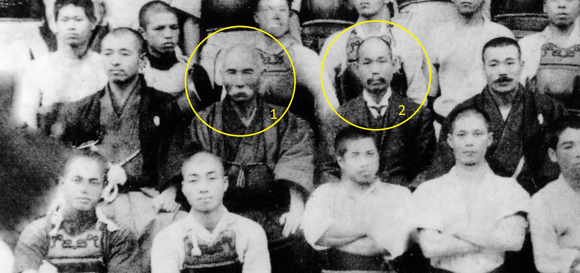 1. Person considered to be Itosu Ankō. 2. Ōkubo Shūhachi, principal of Okinawa Prefectural Shuri High School from 1902 to 1911. 